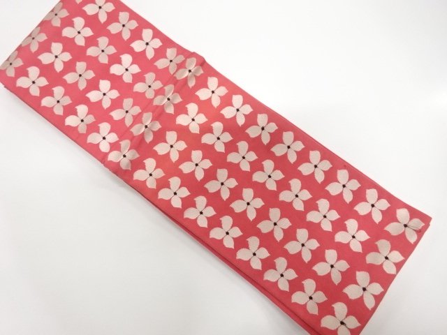 JAPANESE KIMONO / ANTIQUE HANHABA OBI / CHIKUZEN HAKATA / WOVEN FLOWER